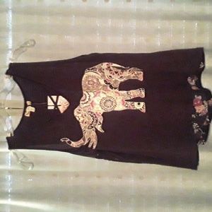 ☆NWT☆ Multicolored Gold Elephant Sheer Floral Back Sleeveless Top Large